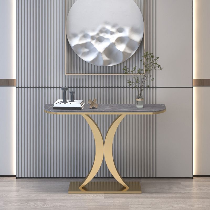 12 inch Wide Glam Accent Table Half Moon Shape Metal Console Table for Hall