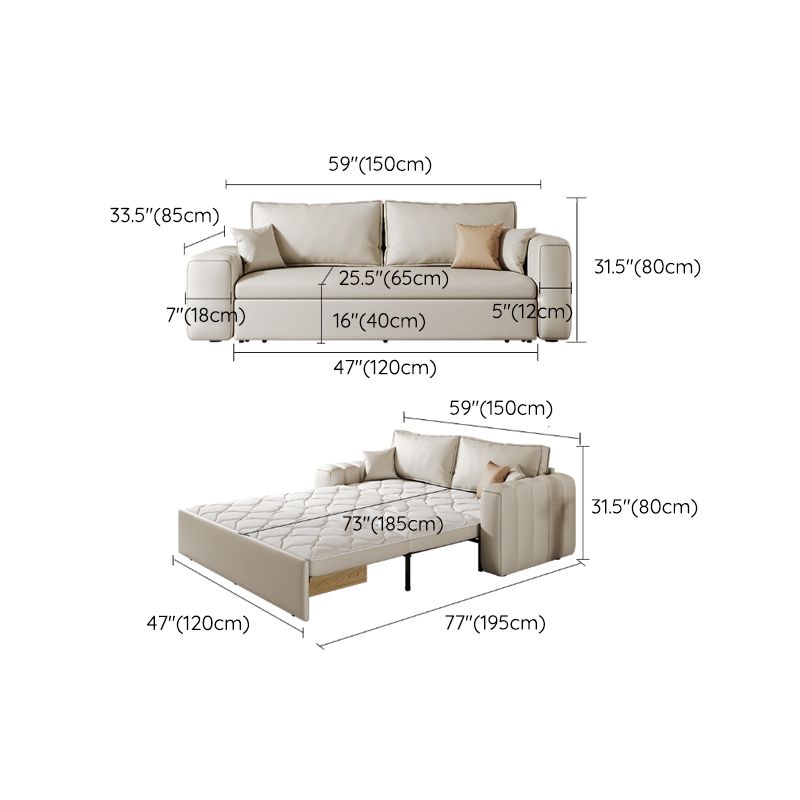 Scandinavian Folding Futon and Mattress Square Arms Futon Sleeper Sofa