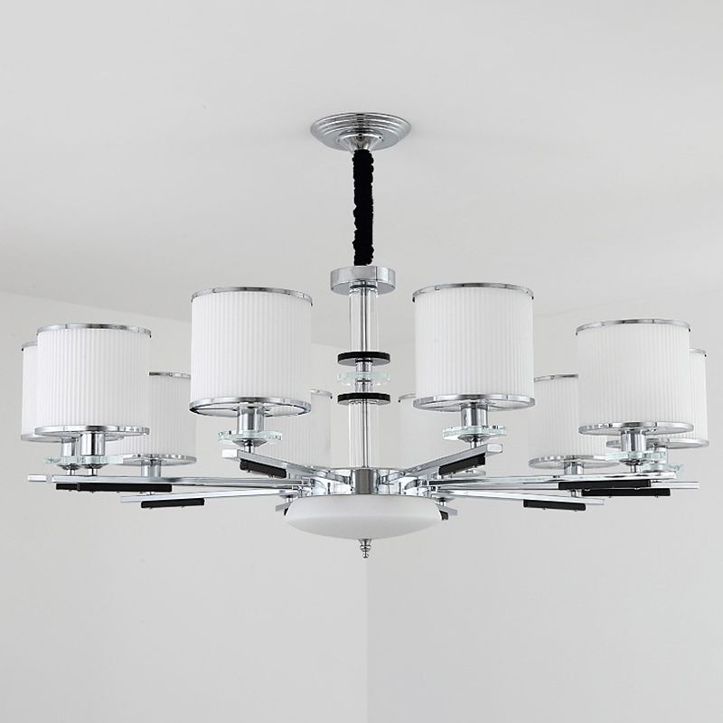 Luz de suspensión de estilo cilíndrico de vidrio de costilla blanca para sala de estar para sala de estar