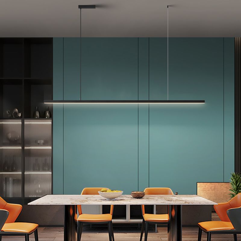 Linear Island Pendant Contemporary Metal Single Light Pendant Lighting Fixture in Black