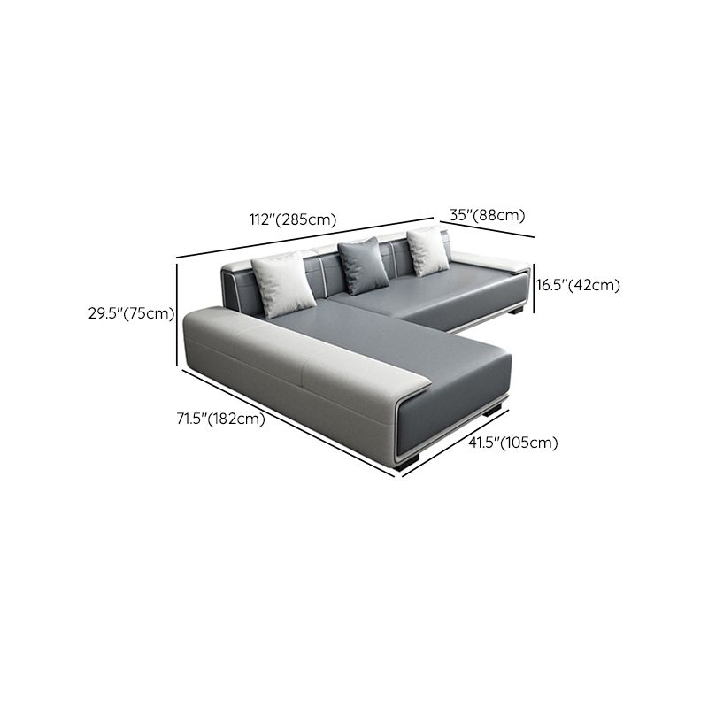 29"H Scandinavian Sectional Sofa Leather Grey Sectionals with Bostol Pillows