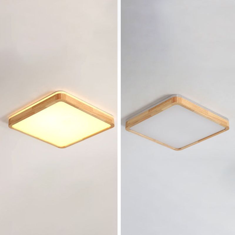 Modern Geometry Shape Ceiling Lamp Wood 2 Lights Flush Mount for Bedroom Living Room