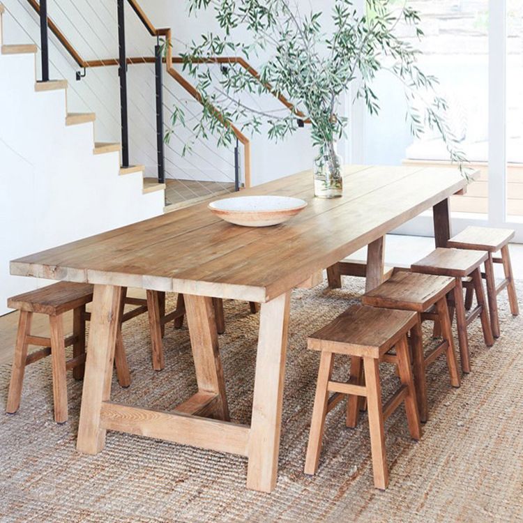 Mesa de comedor de madera de pino Mesa rectangular moderna con base de pedestal doble