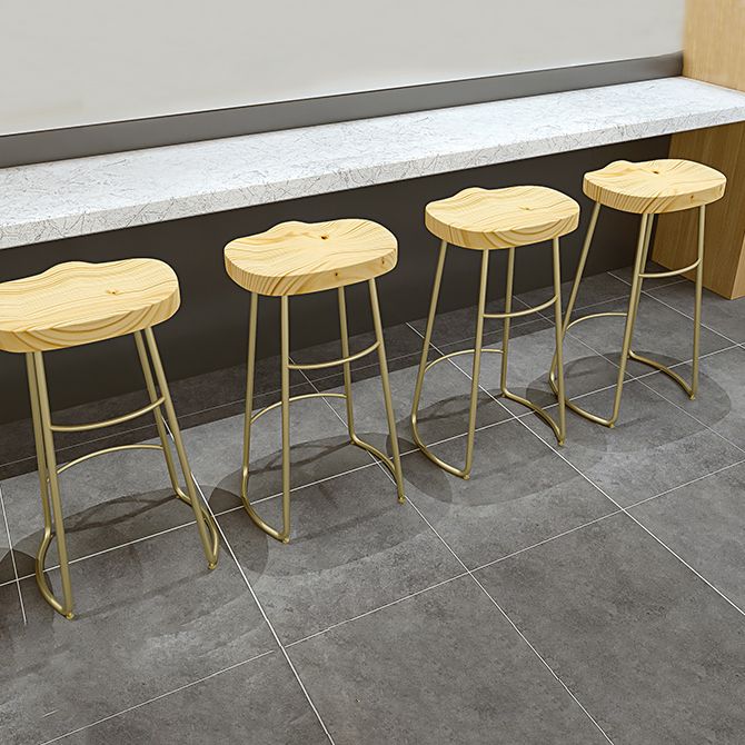 Contemporary Oval Counter Stools Armless Wood Indoor Bar Stool with Iron Base