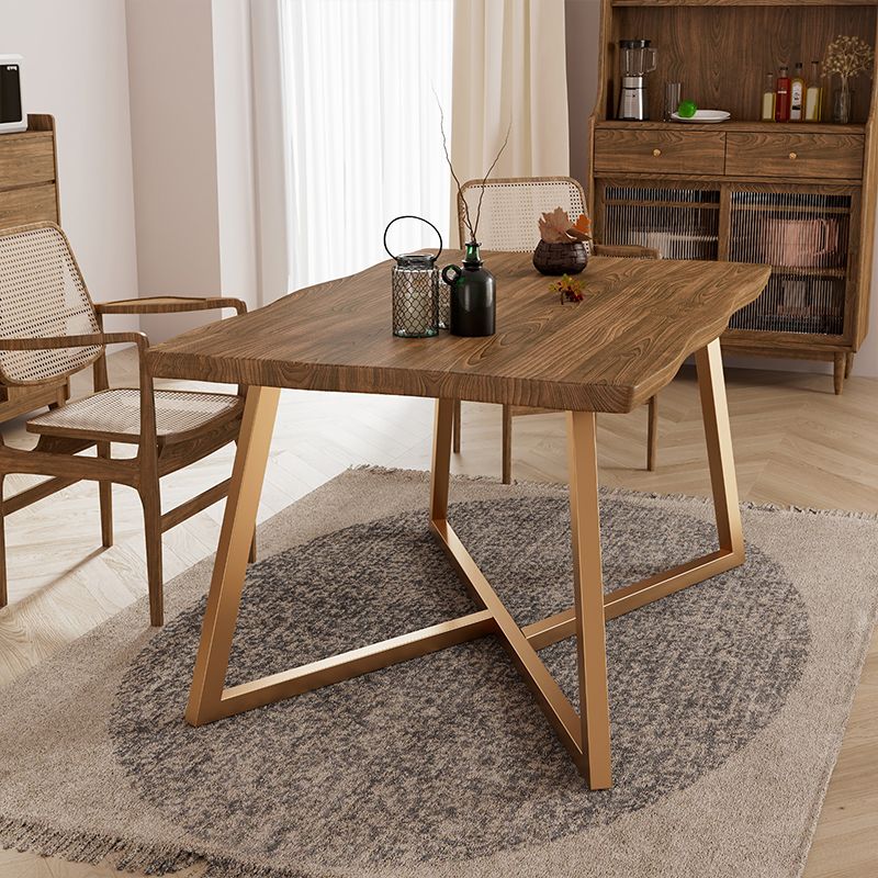 Gold Metal Base Dining Table Solid Wood Rectangle Dinner Room Kitchen Table