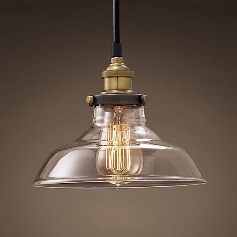 1-Light Geometric Pendant Light Fixture Industrial Brass Clear Glass Drop Lamp for Balcony