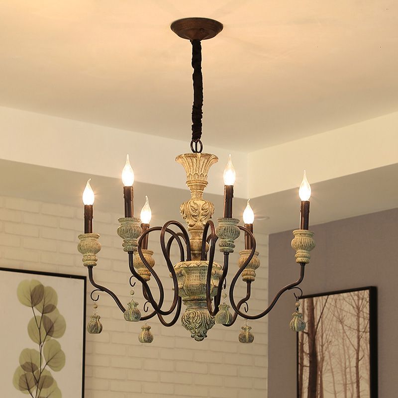 Candle Chandelier Light Fixture Traditional Resin Pendant Lighting for Restaurant
