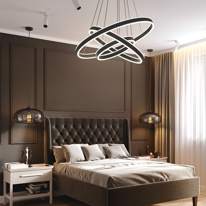 Modern Dining Room Lighting Multiple Rings Hanging Ceiling Lights Metal Chandelier