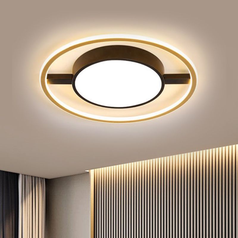 Ring and Drum Ceiling Lighting Nordic Metallic LED Black Flush Mount Lamp in Warm/White Light, 16"/19.5"/23.5" W
