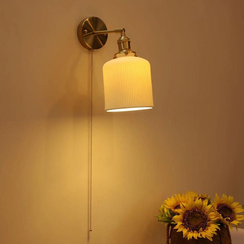 Modern Metal Wall Sconce Geometric Shape Vanity Lamp with Ceramic Shade for Bathroom