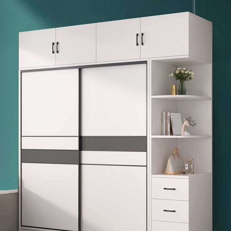 Engineered Wood Wardrobe Armoire White Wardrobe Cabinet with Soft Close Doors