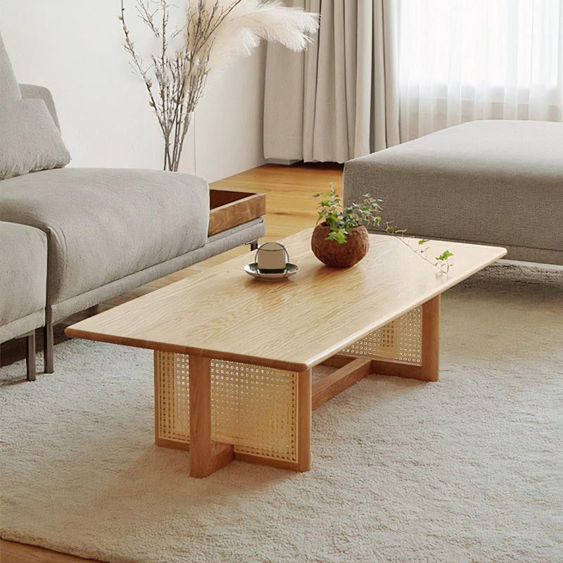 12"H Contemporary Coffee Table Rectangle Solid Wood Single Cocktail Table