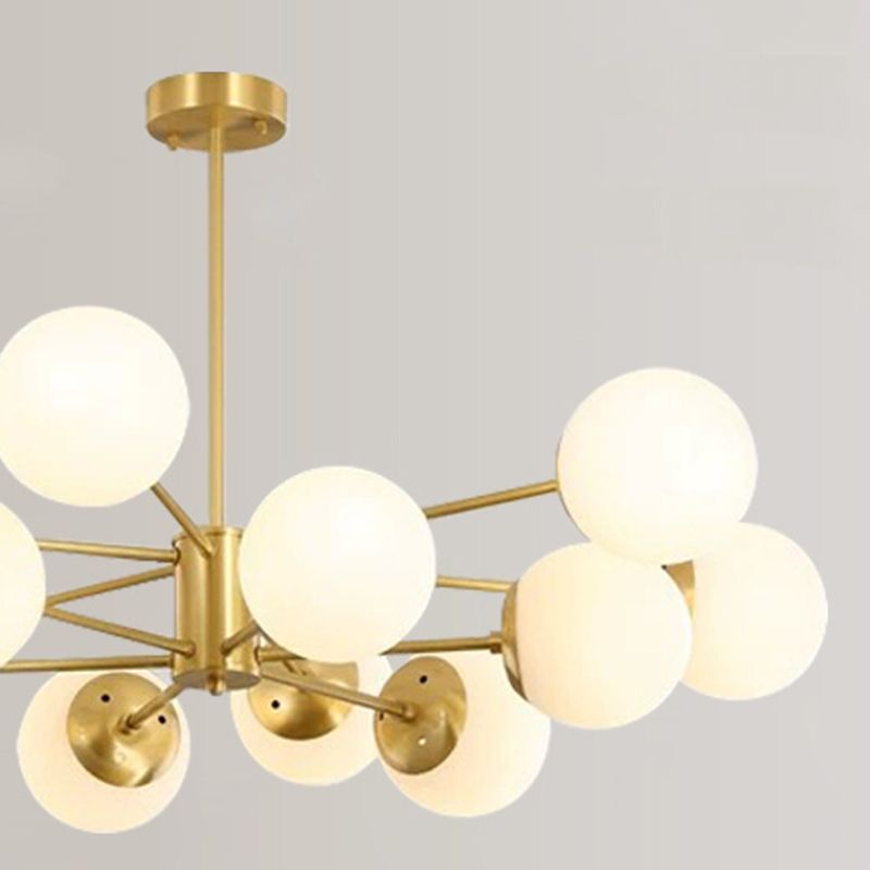 Post-Modern Metal Hanging Chandelier Light Glass Shade Ceiling Chandelier in Gold for Living Room