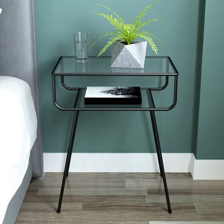 Modern Metal Nightstand 24'' Tall Open Storage Glass Top Night Table with Legs
