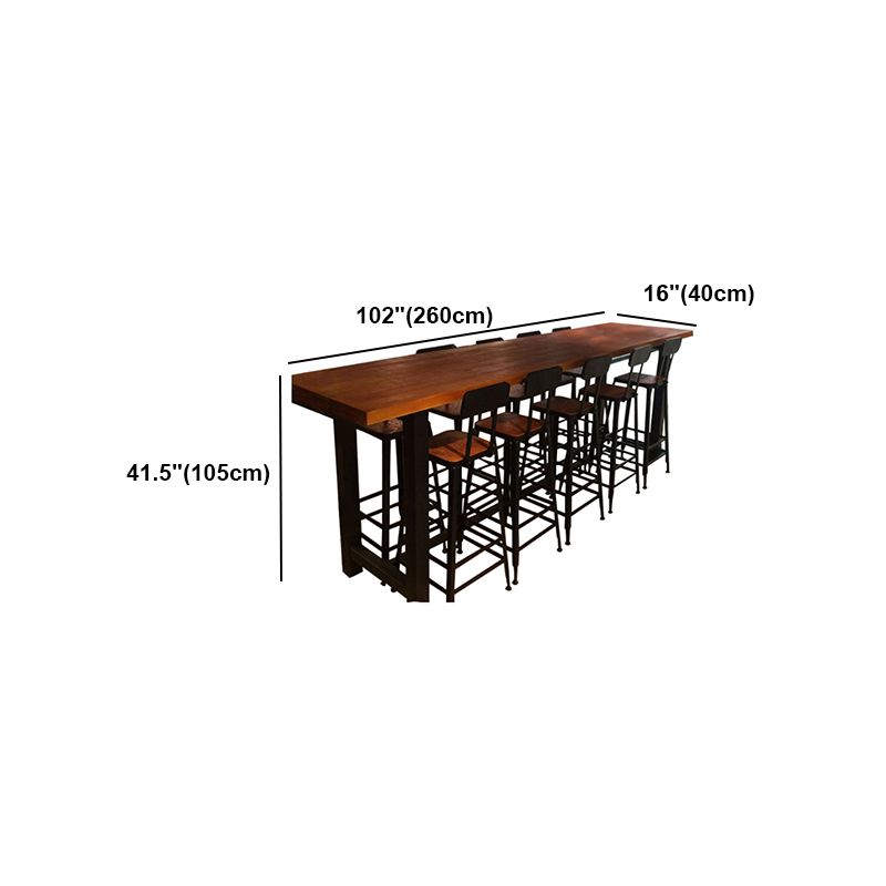 Modern Style Brown Bar Table Solid Wood and Iron with Footrest Coffee Shop Bar Table