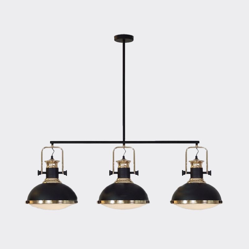 3-Light Island Pendant Light Farmhouse Dining Room Down Lighting with Dome Metal Shade in Black