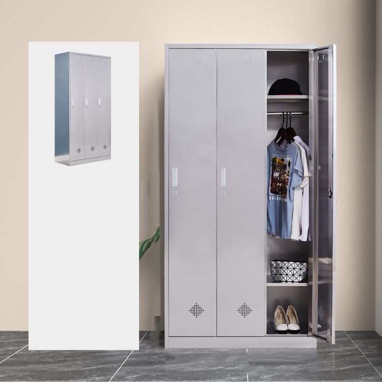 Silver Hinged Door Storage Cabinet Contemporary Stainless Steel Indoor Cabinet