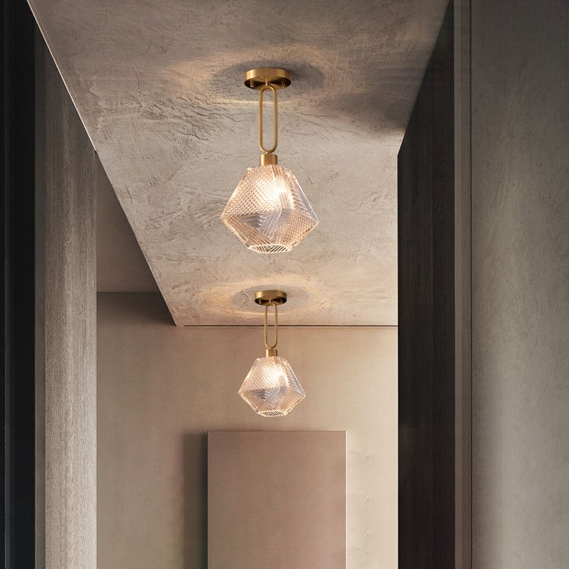 Single Modernism Golden Finish Flush Mount Lighting Unique Glass Ceiling Light
