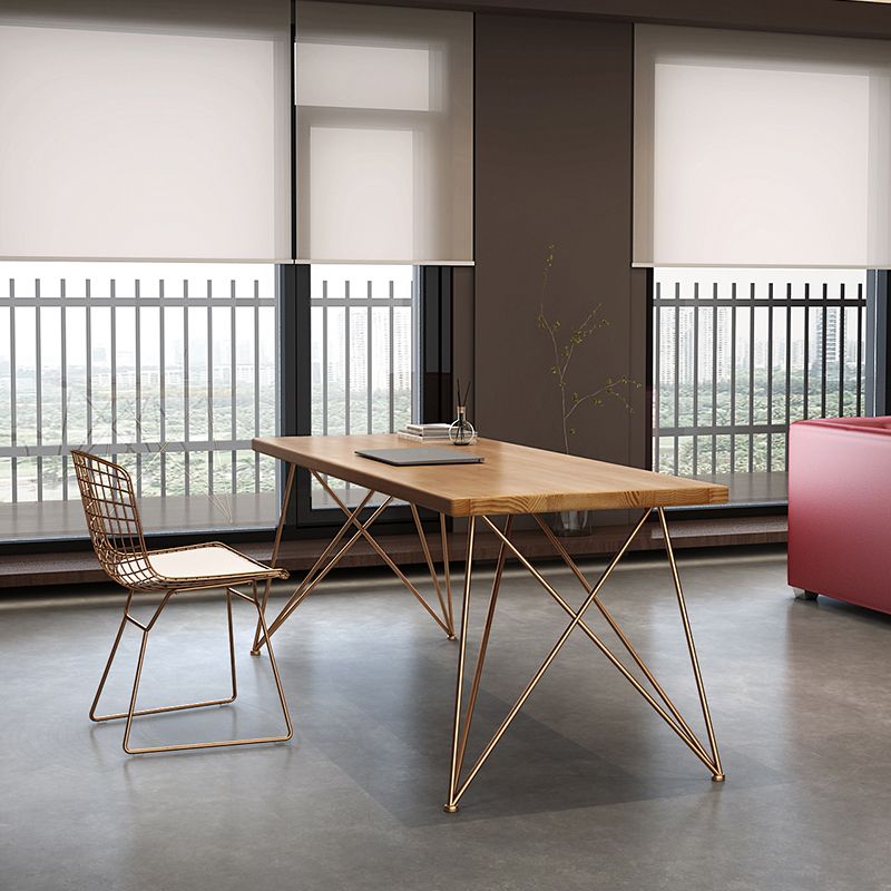 Rectangle Luxury Dining Table Wood Color Fixed Table of Solid Wood with 4 Legs
