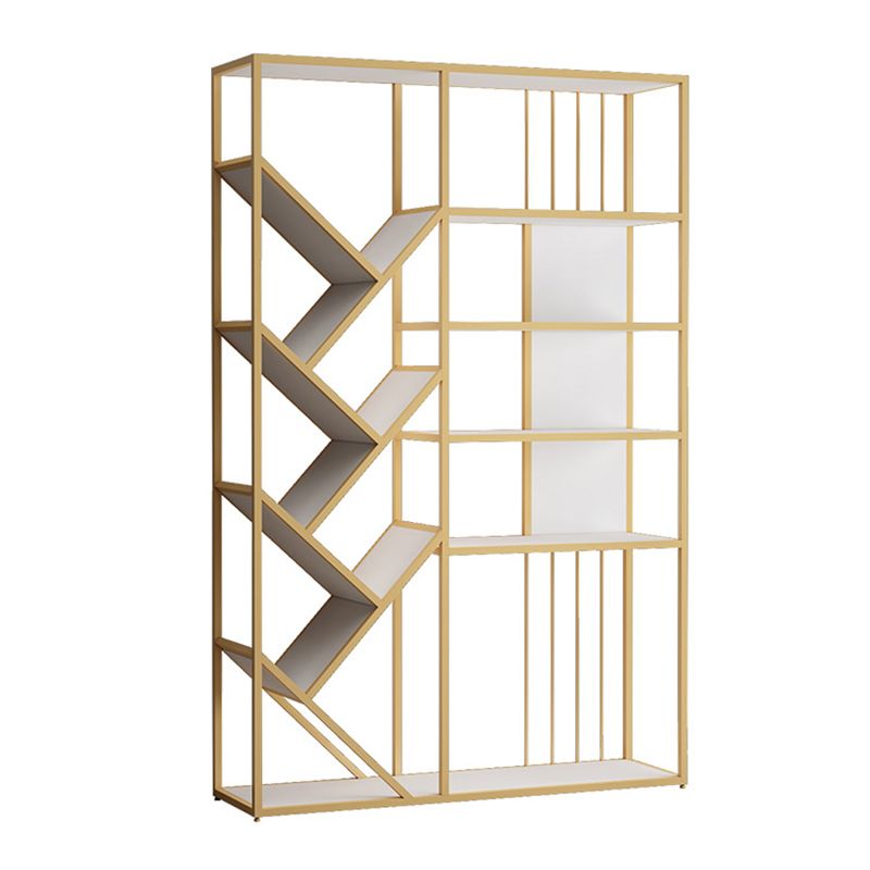 Modern Vertical Etagere Bookshelf Metal Frame Manufactured Wood Shelf Bookcase