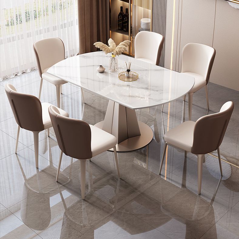 Round Sintered Stone Dining Table Modern Extendable Furniture with Pedestal Base