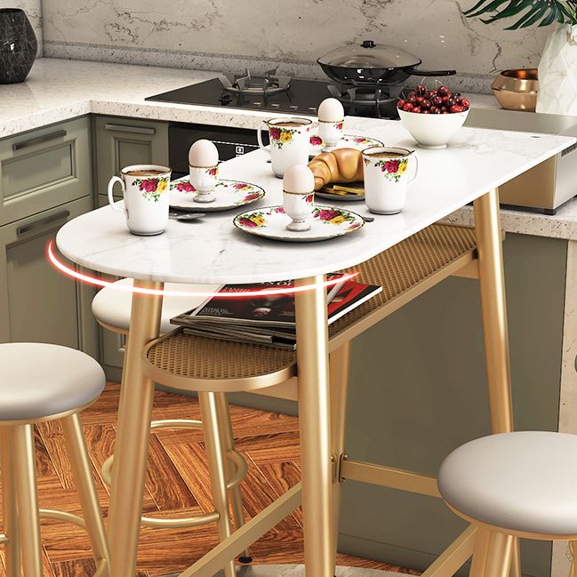 Stone Indoor Glam Bar Dining Table Iron Four Leg Pedestal Bistro Table with Footrest