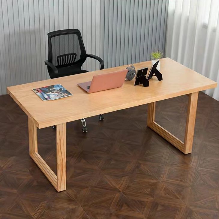 Rechthoek houten tafel in de natuur moderne dennenafel met dubbele voetstuk
