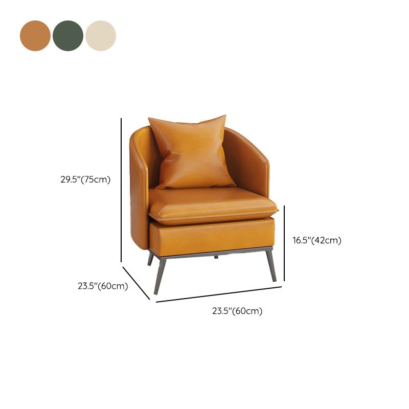 Genuine Leather Accent Armchair Basic Four Legs Pillow Back Chair