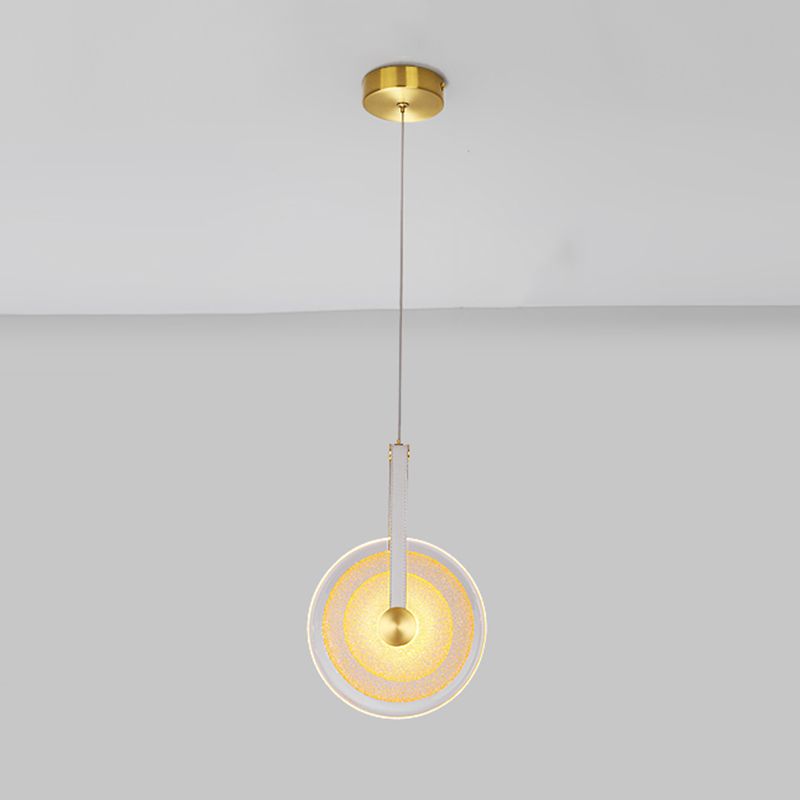 Messing schijf suspensie licht postmoderne getextureerde glazen led-droplamp met lederen band