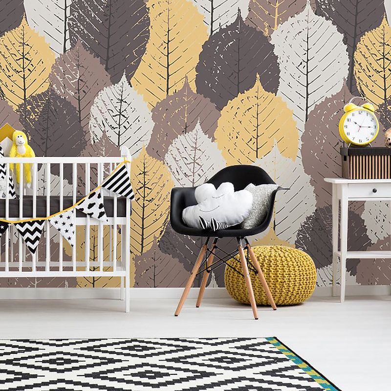 Minimalist Yellow Autumn Leaf Mural Extra Large Living Room Wall Covering