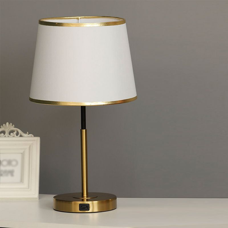 Gold Metal Table Light Modern 1-Light Bedroom Nightstand Lamp with Bucket Fabric Shade