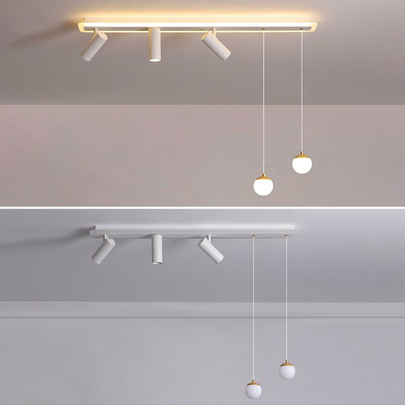 White Simplicity Long Strip LED Island Light Orb Mini Pendant Light + Spotlight Design Dining Room Creative Lighting Fixture