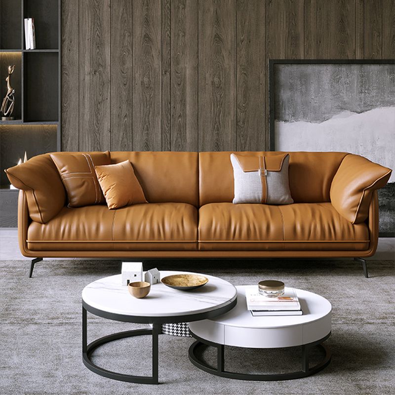 Modern Style with Pillow Back Leather/napa Upholstered Brown Sofa