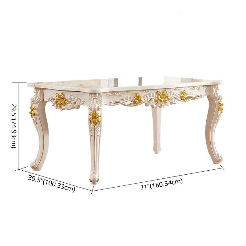 Juego de mesa de mármol victoriano de 5/7 con mesa rectángica de comedor con cávidos con sillas de cuero