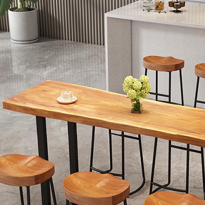 Contemporary Solid Wood Bar Stool Metal Bar Stool with Contoured Seat