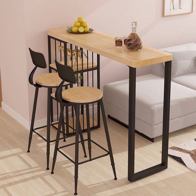 Rectangle Solid Wood Pub Table 3-shelf Pedestal Bar Height Bistro Table in Natural