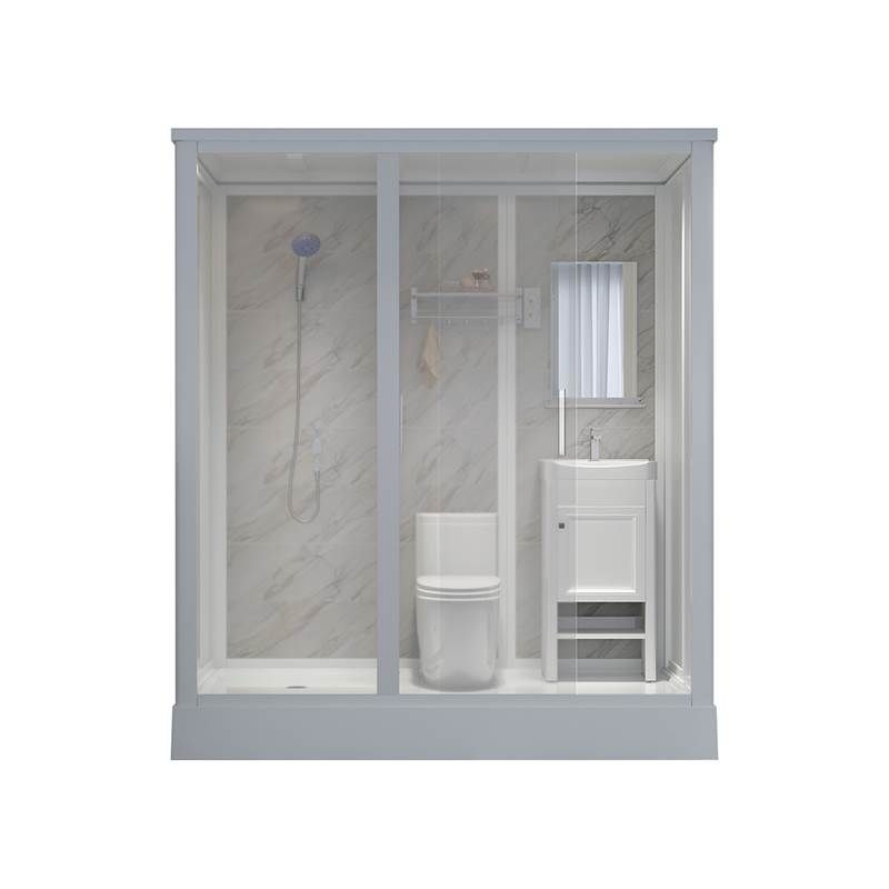 Framed White Shower Kit Corner Rectangle Frosted Shower Stall