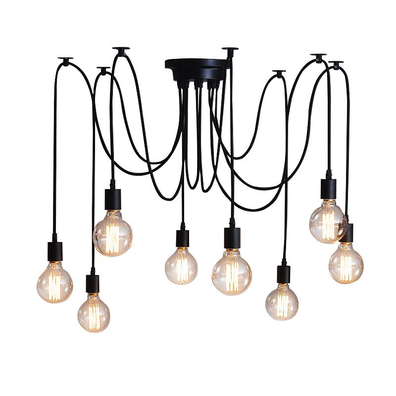 Schwarzer Multi -Anhänger Deckenleuchte Industrial Metal Spider Swag Anhänger Licht für Bar