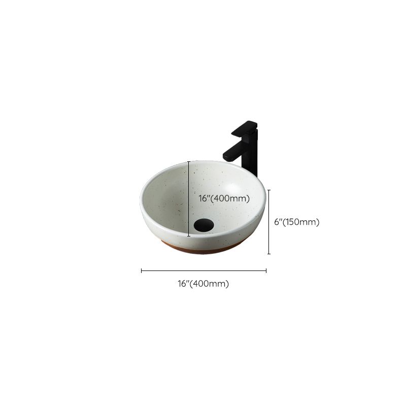 Traditional Bathroom Sink Porcelain Round Vessel with Pop-Up Drain