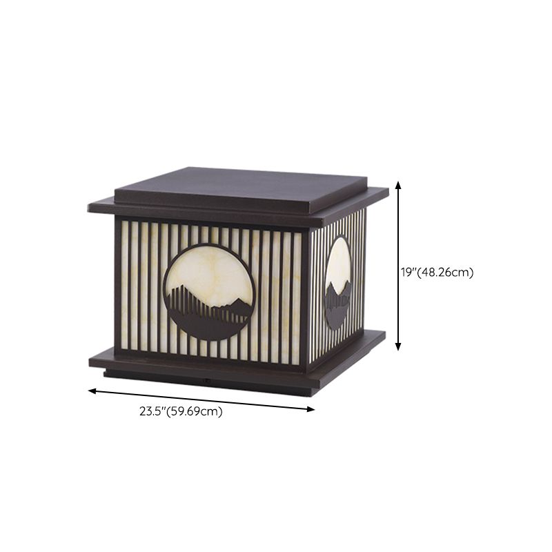 Rectangle Shape Metal Outdoor Lamp Modern Style 1 Light Waterproof Pillar Light in Black