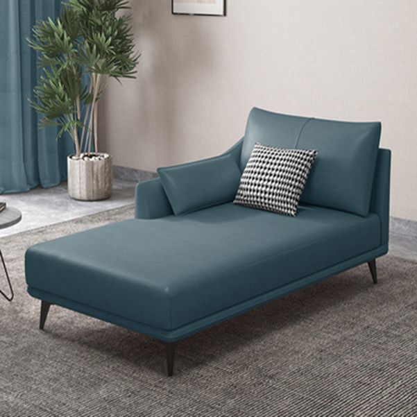 Nordic Style Faux Leather Chaise Recessed Arms Chaise in Solid Color