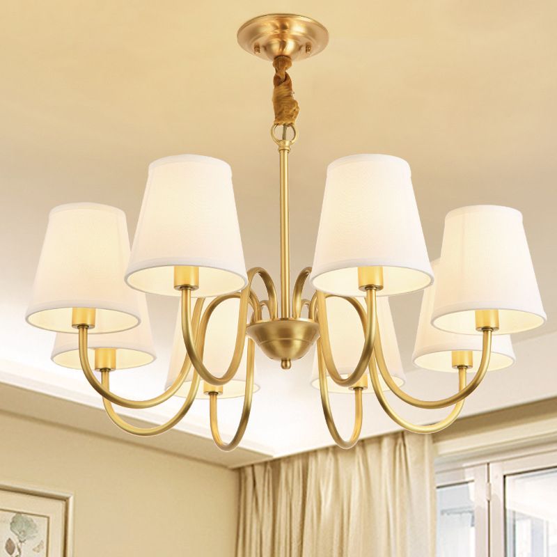 Traditional Style Chandelier Light Fabric Shade Lighting Fixture for Living Room