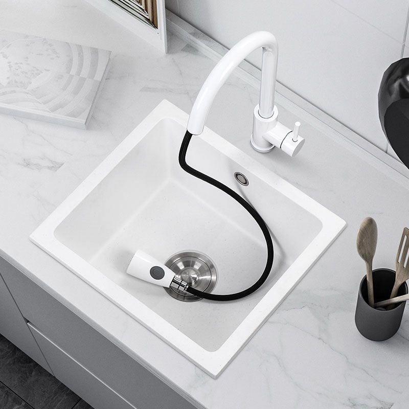 Quartz Kitchen Sink Drop-In Kitchen Sink with Basket Strainer