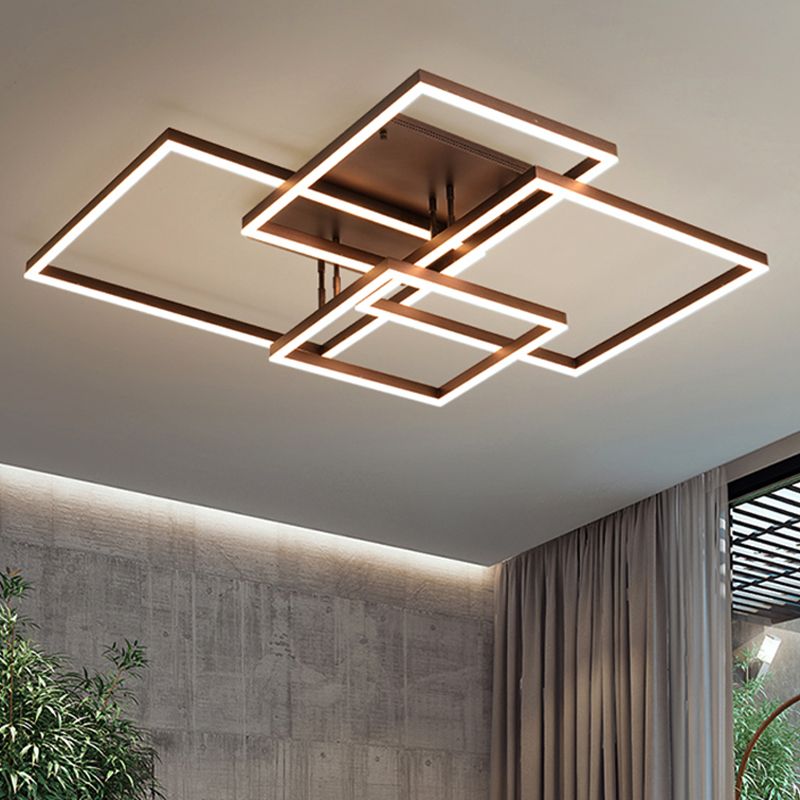 Modern Rectangular Acrylic Semi Flush Light LED 1/2/3 Lights Brown Ceiling Mounted Fixture in Warm/White/Natural Light, 16"/23"/29" Wide
