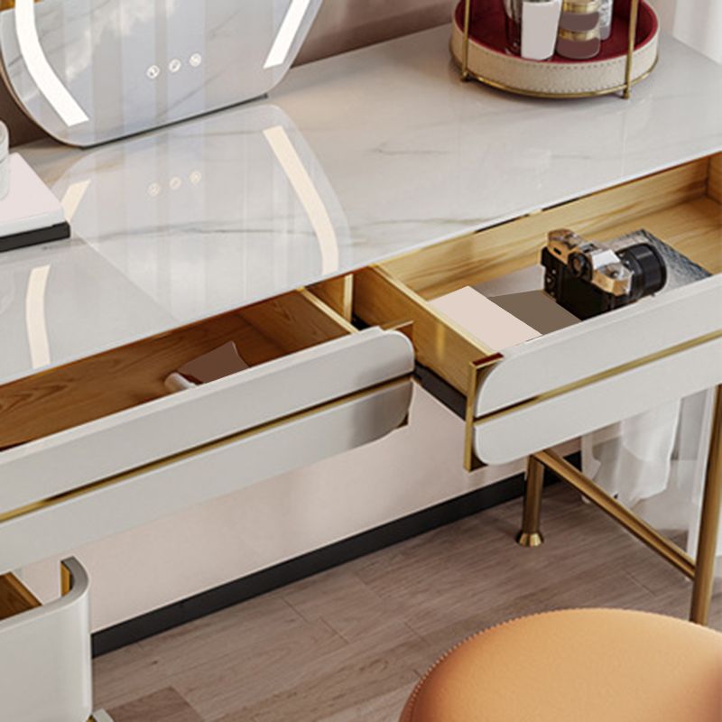 White Glam Vanity Dressing Table Set with Stool & 5 Storage Drawers
