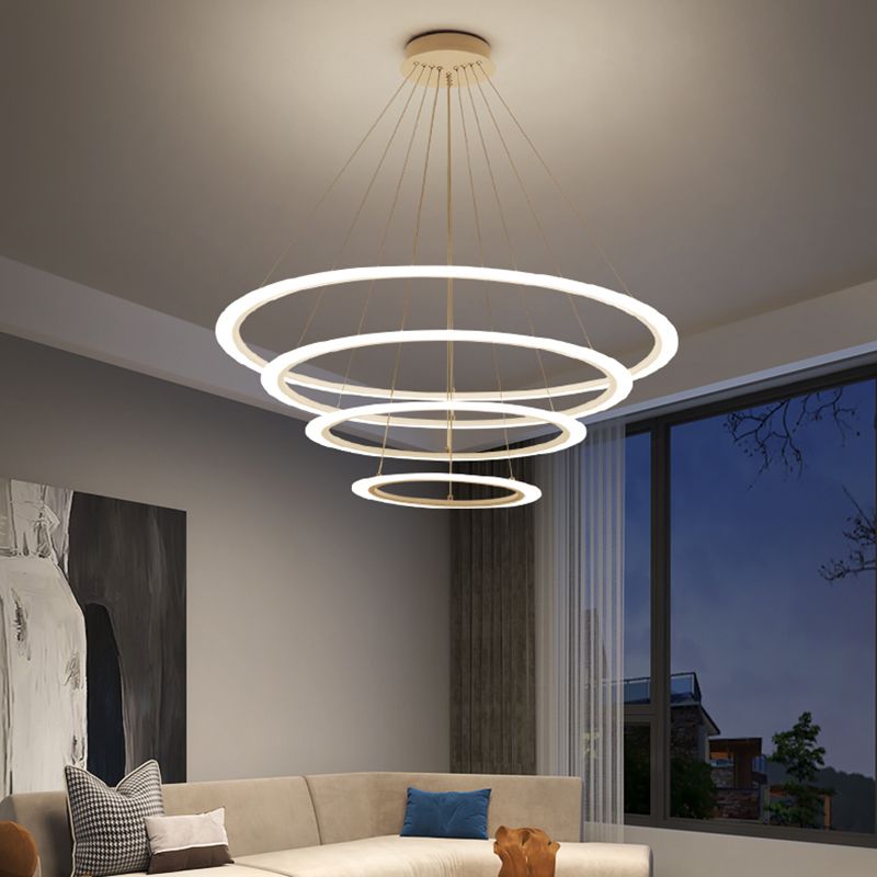 Modern Layered Chandelier Metal White Circle LED Chandelier Pendant for Living Room