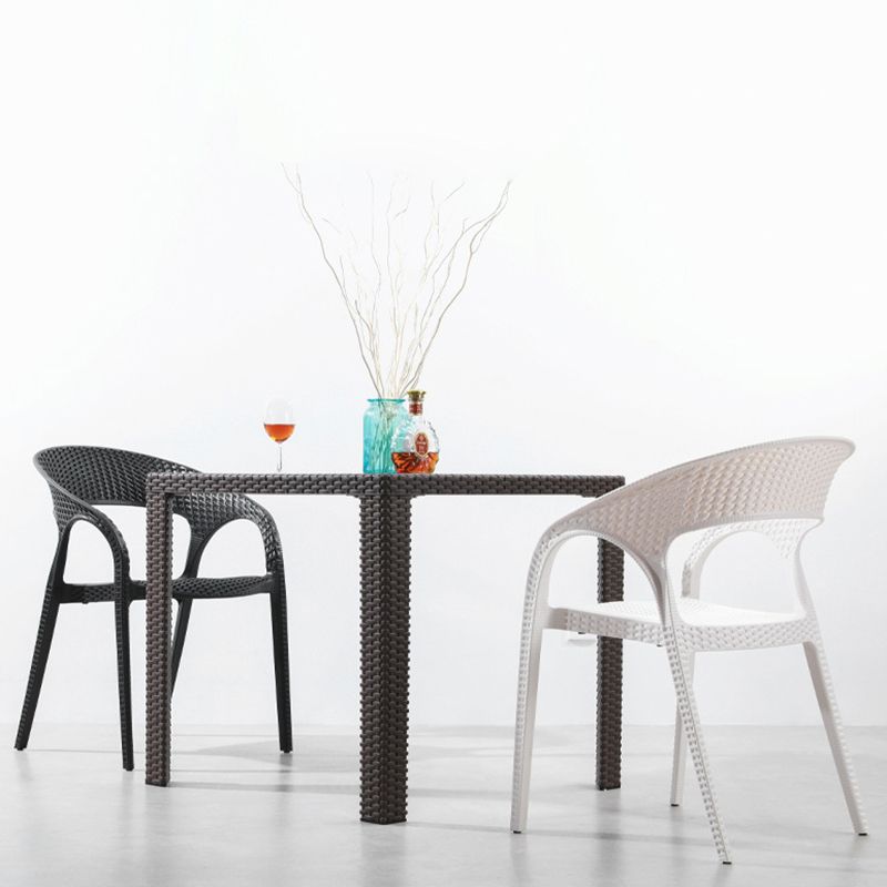 Contemporary Open Back Dining Chair Plastic Stackable Dining Arm Chair