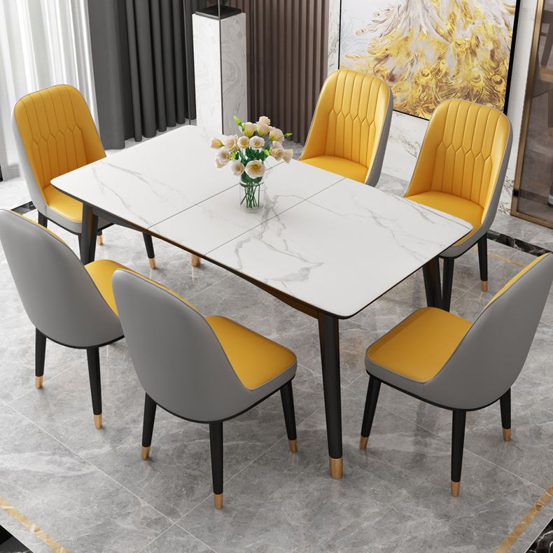 Table à manger moderne ensemble table de salle à manger en pierre fritrée évolutive blanche avec base de 4 jambes
