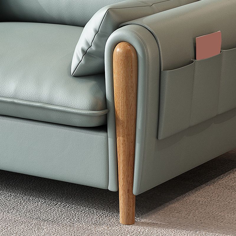 Scandinavian Beige Genuine Leather Straight Arm Sofa/Sectional with Storage