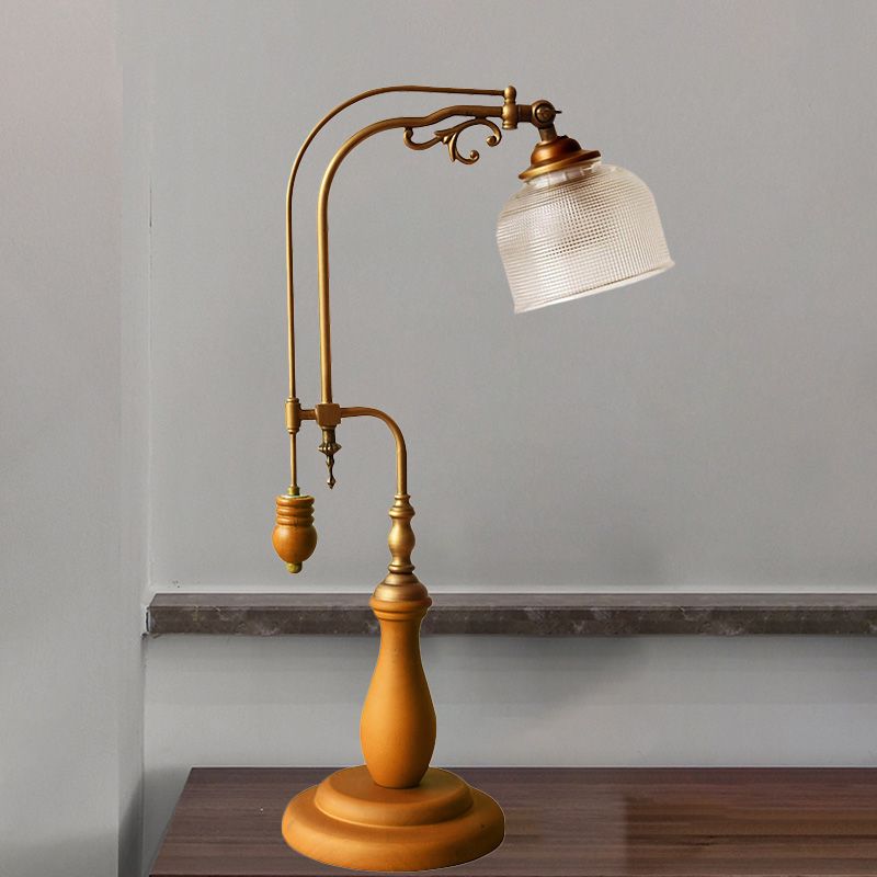 Table métallique courbée Lumibre style antique 1 bulbe Lampe de chevet de chevet de bulbe en brun rouge / jaune marron / bois avec nuance en verre transparent cylindrique